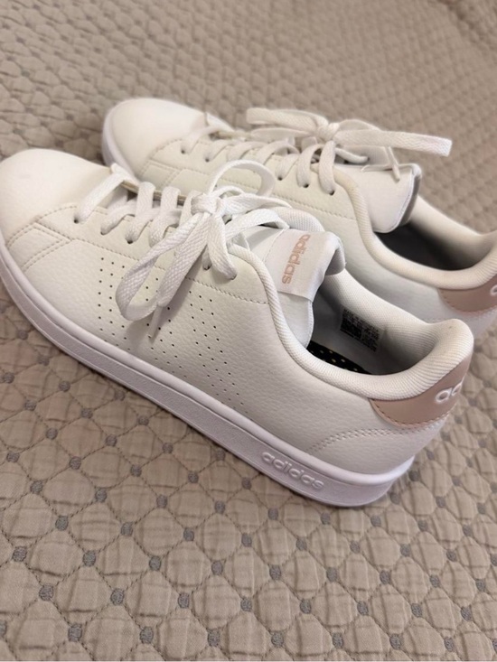 adidas Shoes - adidas White Sneakers with Light Pink Heel Tab - Women